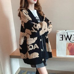 春秋毛衣外套春秋大码女装2025新款慵懒ins韩版宽松v领针织开衫女