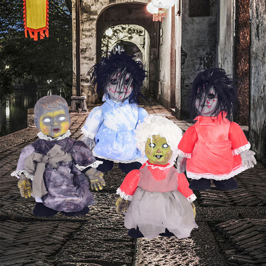Juguete complicado eléctrico de Halloween Muñeca fantasma caminando accesorios divertidos Bar festivo complicado Casa embrujada Muñeca de terror