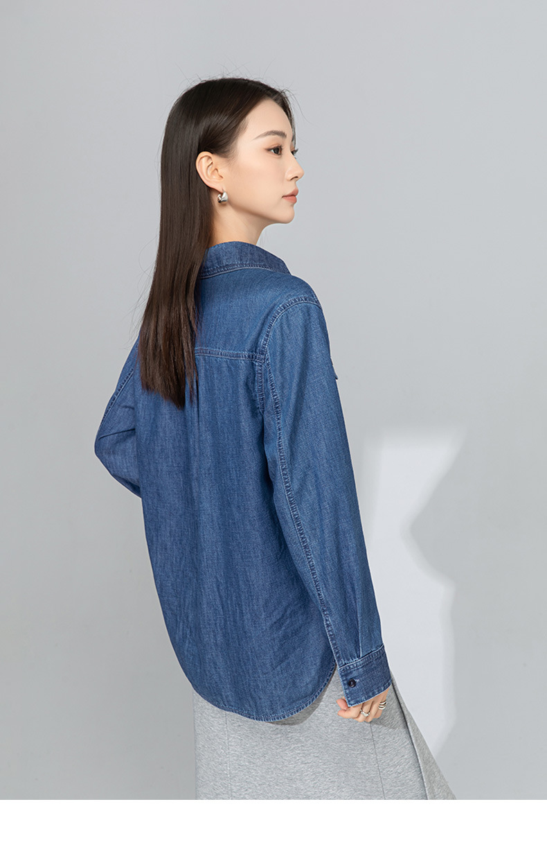 Áo sơ mi denim nữ dài tay phong cách Hàn Quốc, mặc lót hoặc mặc ngoài, tôn dáng gầy — Màu xanh lam chi tiết 20
