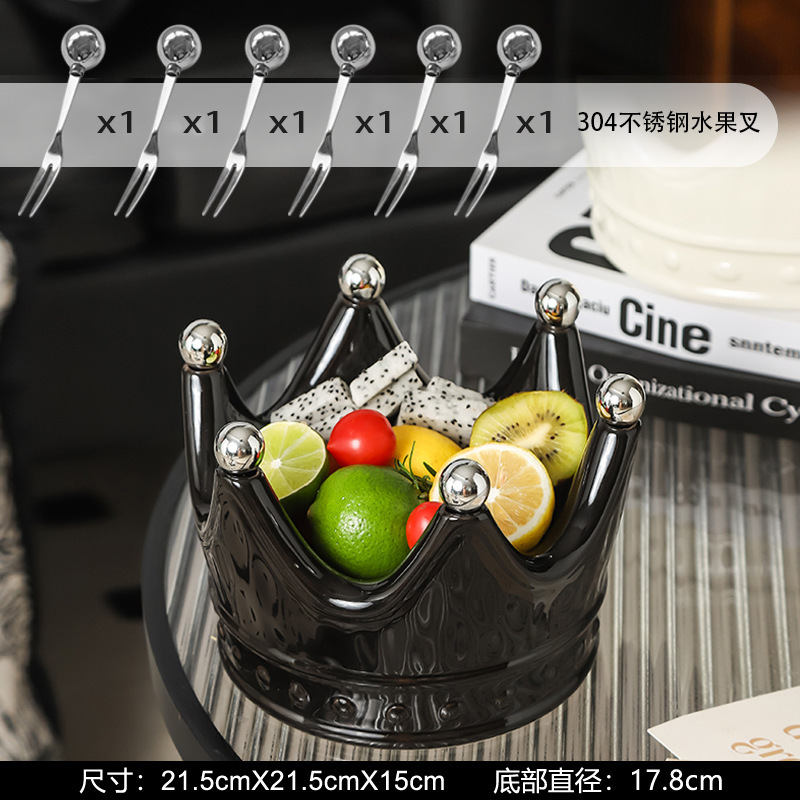 軽くて豪華で絶妙な高価値フルーツプレート、家庭用ハイエンドリビングルームコーヒーテーブルスナックプレート、304ステンレス鋼フォーク付き|undefined