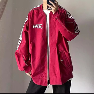 Trendy American-Style Embroidered Three-Stripe Reflective Baseball Jacket for Men, Autumn Versatile Pilot Coat