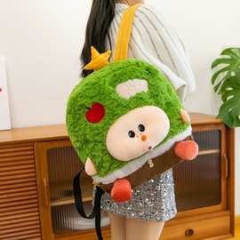 新款双肩包圣诞树树美系书包女双肩背包可爱卡通原创毛绒包森系