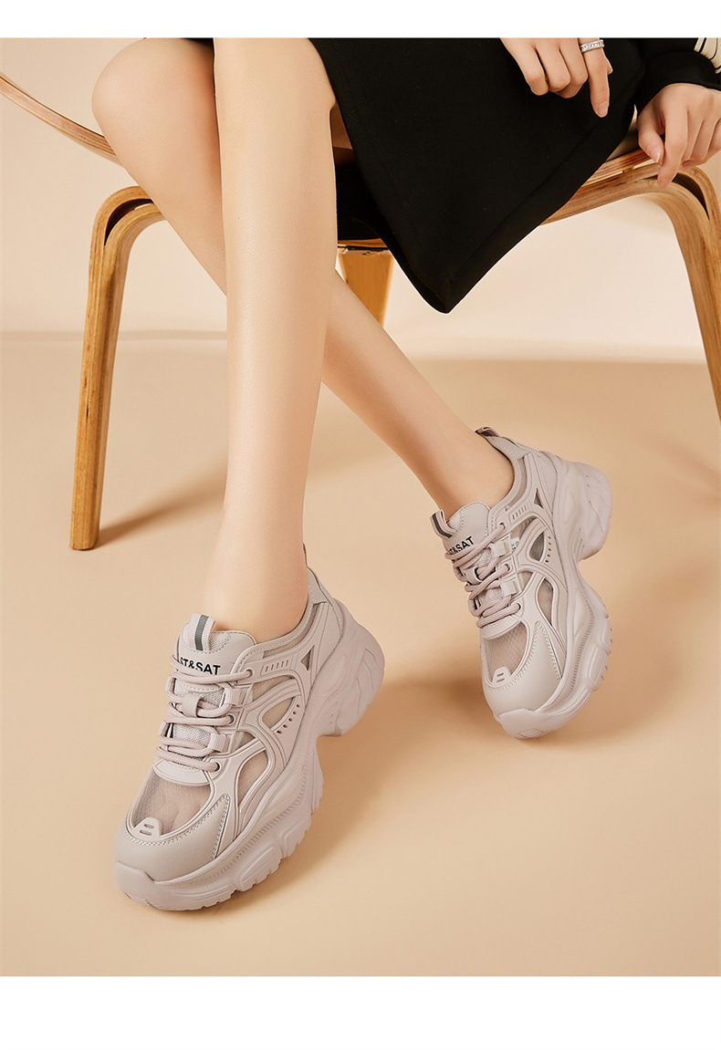Giày sneaker nữ chunky đế dày lưới thoáng khí họa tiết rỗng mùa hè 2025 — SSD1112E4Q màu trắng nhạt, SSD1112E4Q màu hồng chi tiết 21