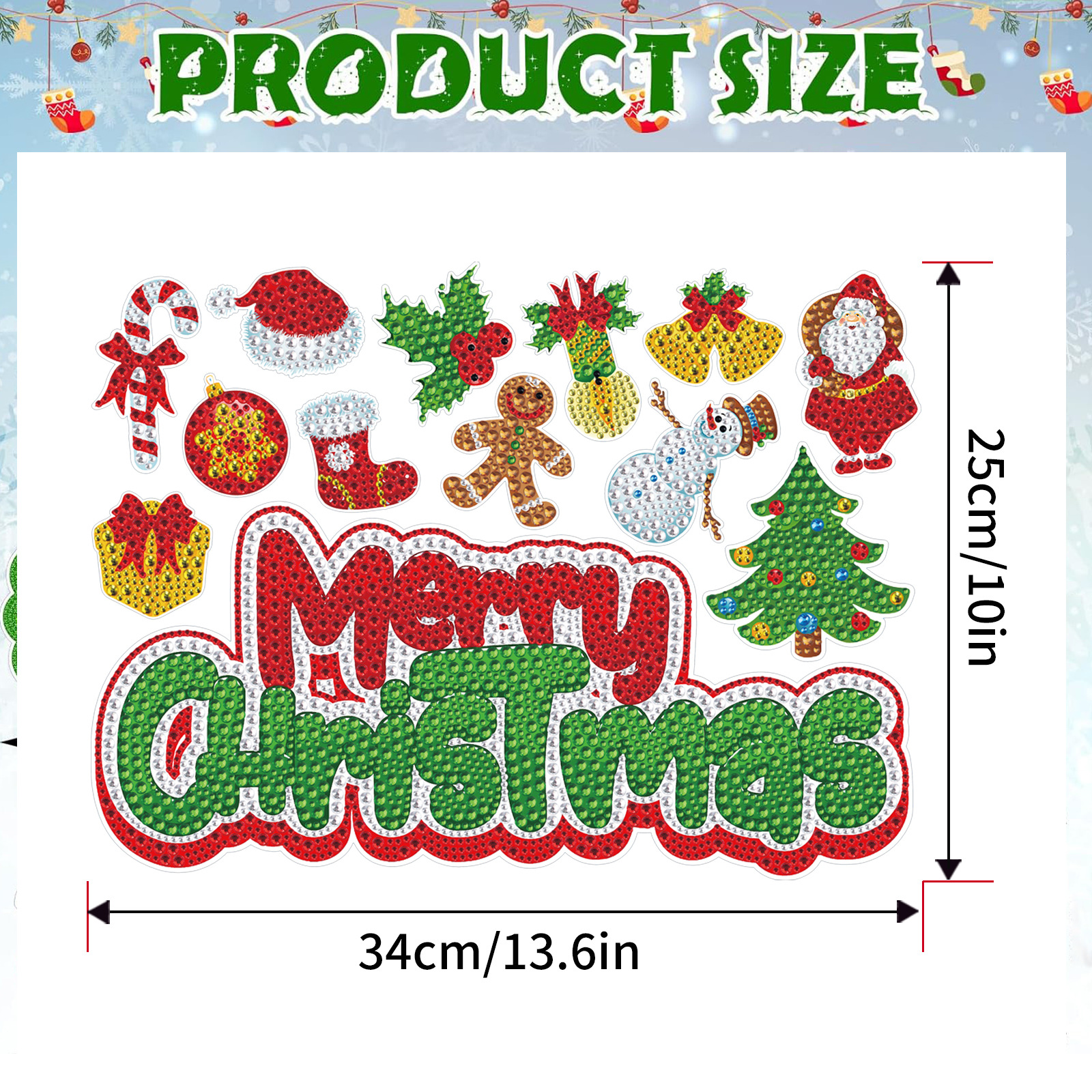 Navidad pintura de diamantes pegatinas al azar niños bricolaje dibujos animados hechos a mano pegatinas de pared de Santa Claus pegatinas de regalo de diamantes