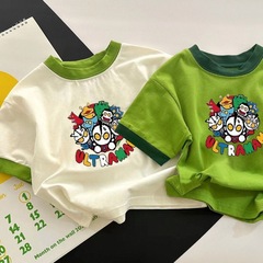 Cotton Children's Summer Short-Sleeve T-Shirt New Boys and Girls Summer Outfit Baby Middle and Small Children Cartoon Print Base Shirt Trendy T