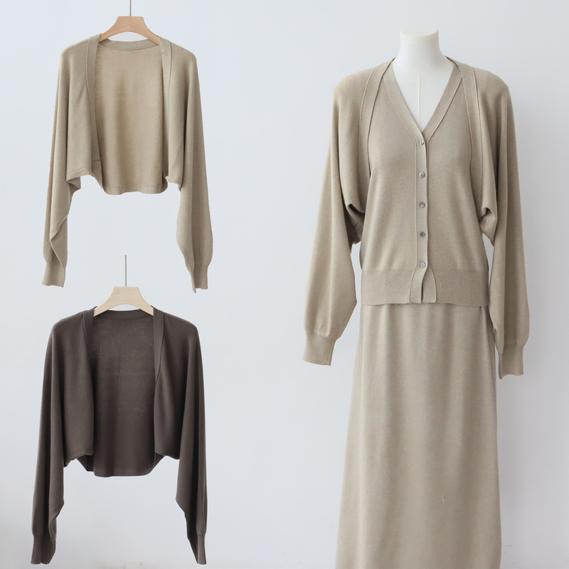 Wool Blended Autumn and Winter Long-Sleeved Loose Short One-Piece Bat-Sleeved Knit Shirt Shawl Women's Waistcoat Women