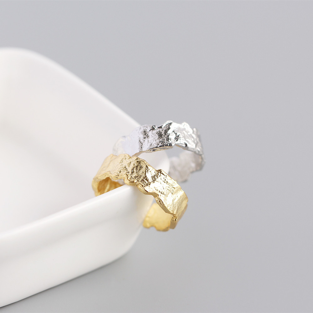 French style light luxury ins ring S925 sterling silver Korean version of irregular tin foil paper r