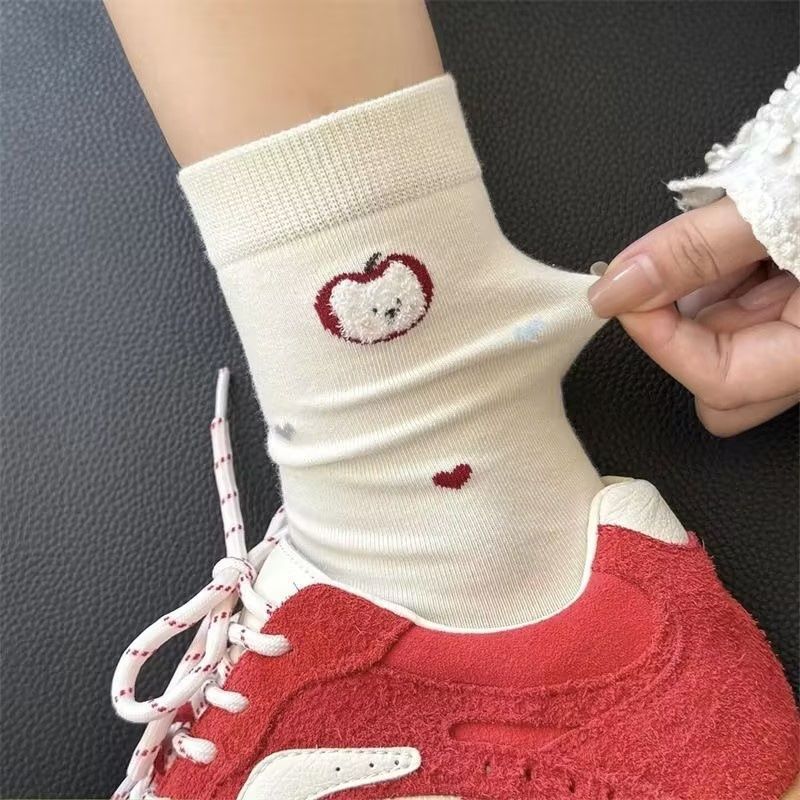 Cute women's socks, pure cotton, white mid-calf socks, spring/summer style, trendy Japanese cartoon college style long socks for spring Cute women's socks, pure cotton, white mid-calf socks, spring/summer style, trendy Japanese cartoon college style long socks for spring