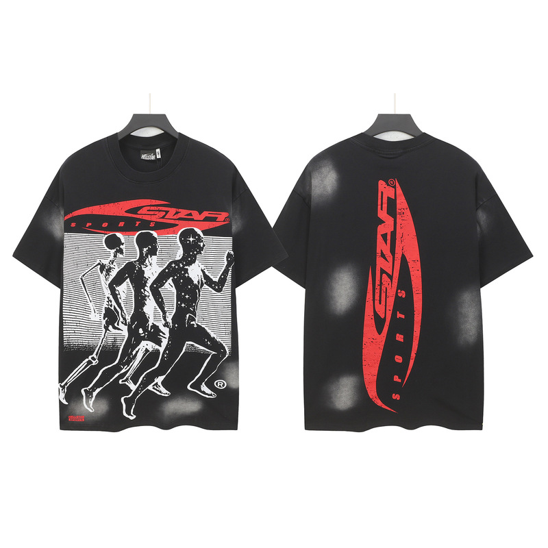 クロスボーダー Hellstar Tシャツ 2025年夏 欧米トレンドブランド レタープリント ゆったり半袖Tシャツ 男女兼用|undefined
