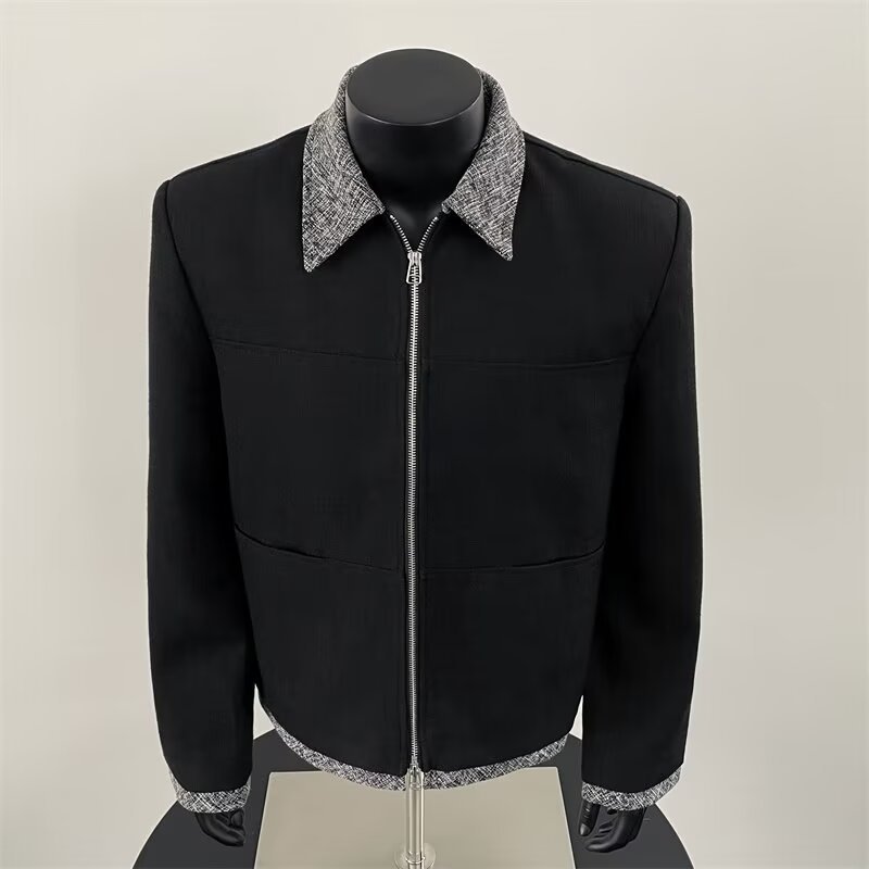 Giacca corta nera da uomo con colletto stile di nicchia_voghion.com