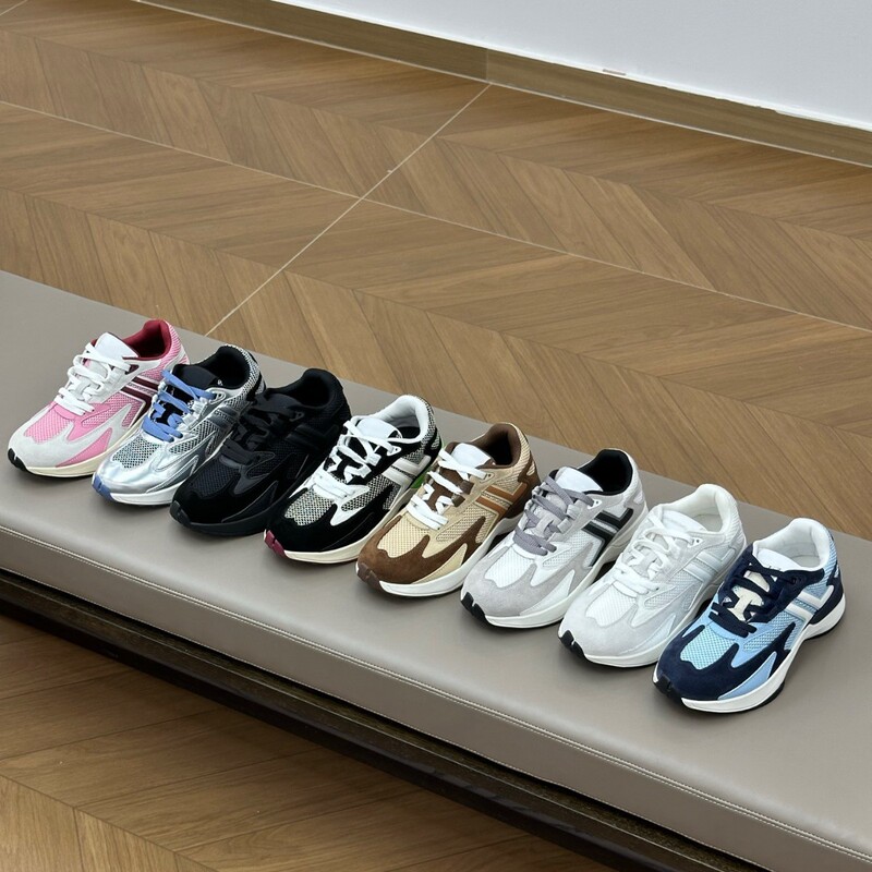 Made in Guangdong! New Men's and Women's Same Style Genuine Leather Running Shoes, Breathable Mesh Thick Sole Heightening Sports Casual Shoes, Dad Shoes