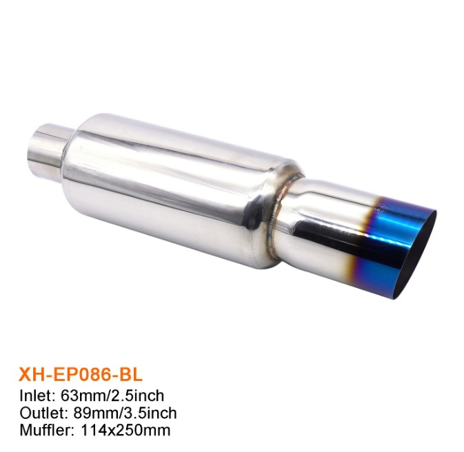 Modificación del coche tubo de escape tambor de cola de acero inoxidable tambor redondo tambor de sonido fila recta Universal con Garganta de cola chapado azul para hornear Azul Plata