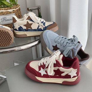 Star Sneakers Women's 2024 Autum New Color Matching Korean Style Niche Sports Shoes Cross Strap White Shoes 5330