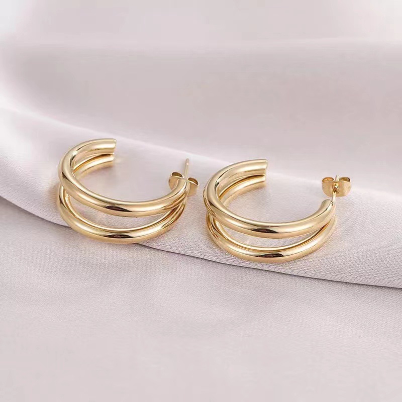 Ear Studs Classification 1 Pair Quantity Daily Occasion PVD Coated 18K Gold Real Gold Plated C Shape 201 Stainless Steel Fashion Waterproof Non Tarnish Ear Studs