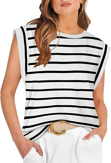 210g Weight Sleeveless Sleeve Length Pullovers Placket Type Raglan Sleeve Sleeve Type Cotton Fabric Type Long Top Length T-shirt Tops Type Holiday, Daily Occasion Round Neck Neckline Loose Fit Type Stripe, Solid Color Pattern Summer, Spring Season Women's Gender Casual Style Wholesale Women's Casual Stripe Solid Color Sleeveless T-Shirts 31