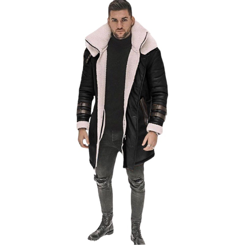 Estación independiente 2021 nuevo abrigo de cuero y piel para hombre transfronterizo negro cinco popular abrigo de lana engrosada gamuza