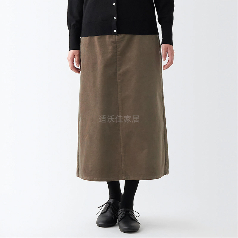 Non-printing MUJ stretch corduroy skirt mid-length skirt micro-elastic spring autumn winter casual solid color commuter suit skirt