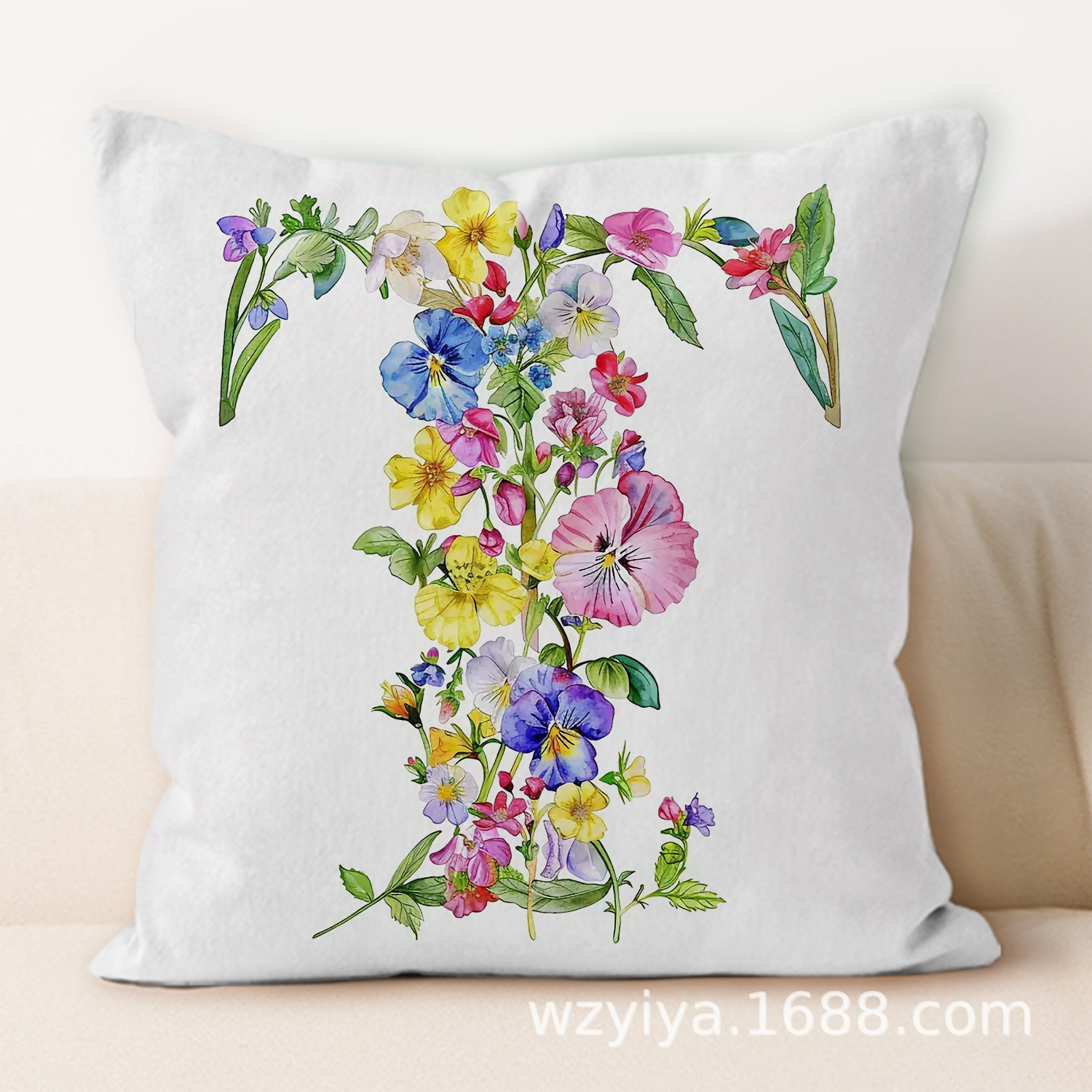 Flores letras inglesas almohada simple sofá moderno cojín de respaldo decoración desmontable cama cuadrada almohada de cabeza lavable