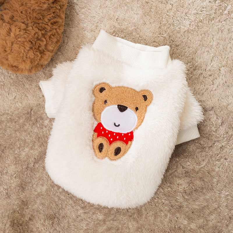 Estilo coreano lindo dibujos animados Otoño e Invierno moda perro oso parche bordado terciopelo gato de dos patas ropa de peluche para mascotas