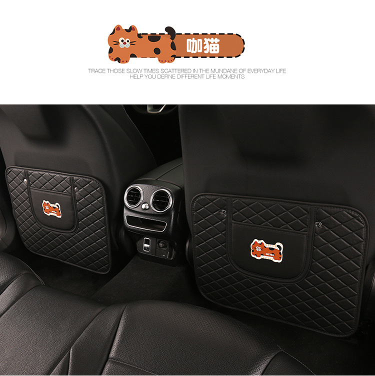 Quilted Embroidered Two-Color Cat Car Seat Back Anti-Kick Pad Car Seat Back Anti-Fouling Pad Anti-Dirty Pad with Storage Bag