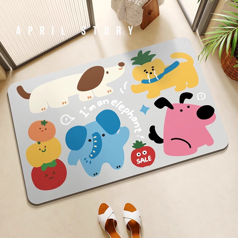 Cute Cartoon Animals Absorb Water and Non-Slip Diatom Mud Floor Mats for Entrance Doors, Entrance Mats, Bathroom Toilet Mats