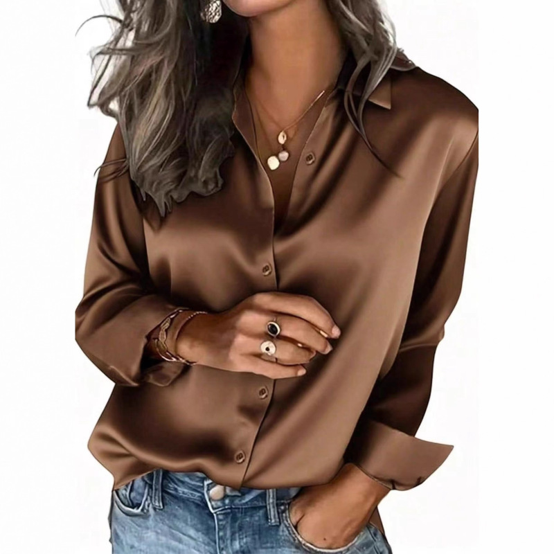 European and American Cross-Border Amazon Popular Satin Women's Loose Long-Sleeved Shirt Tops