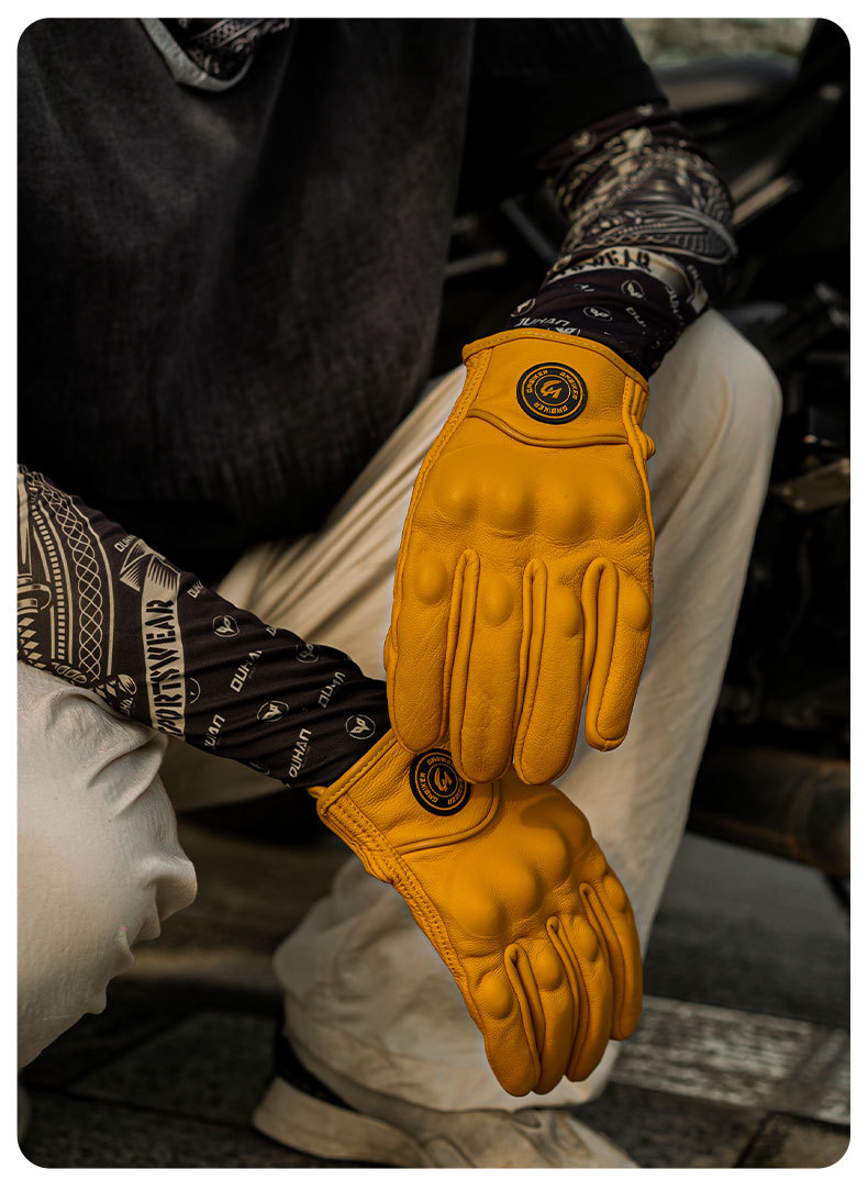 Motorcycle Riding Gloves Genuine Leather Sheepskin Half-Finger Breathable Retro Cruising Harley Rider Motorcycle Gear Spring and Summer Season