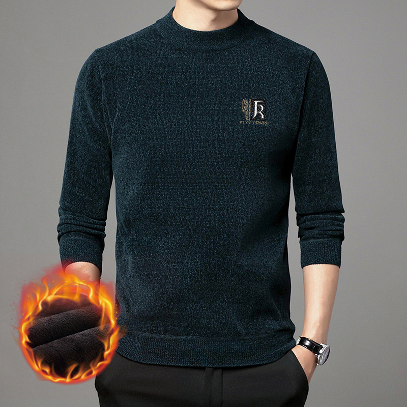 Suéter de los hombres de invierno Nuevo engrosamiento cálido camisa de fondo medio cuello alto de lana forrada chenille suéter de los hombres de entrega