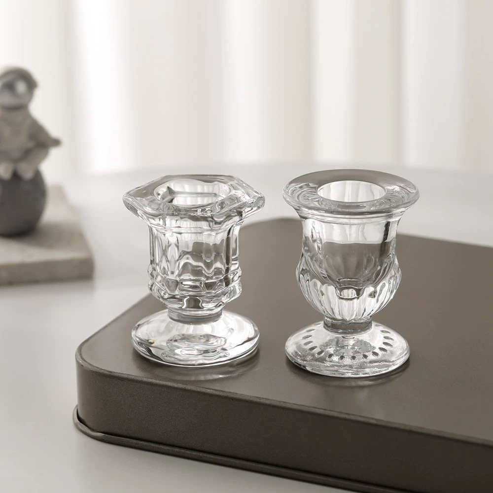 Подсвечник-стакан Glass Candlestick Holder, европейский INS стиль, прозрачная восковая основа, несколько форм (Король/Пузо/Малый)