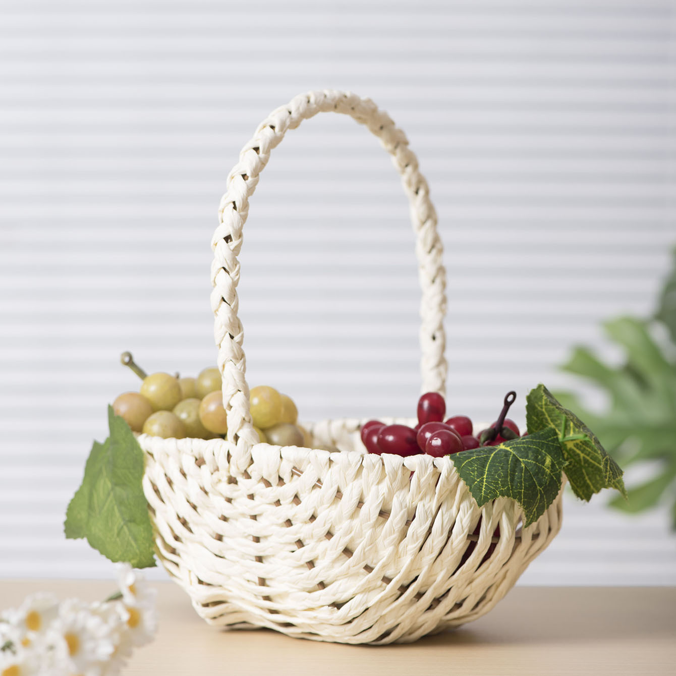 Cesta de flores de tejido de cuerda de papel flor seca flor flor flor floral ramo de simulación decoración para el hogar acompañante de regalo de la luna huevo fruta cesta