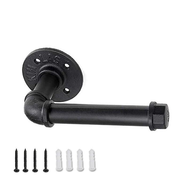 Toilet paper holder, heavy industry iron pipe roll paper holder, wall-mounted kit, modern black paint surface
