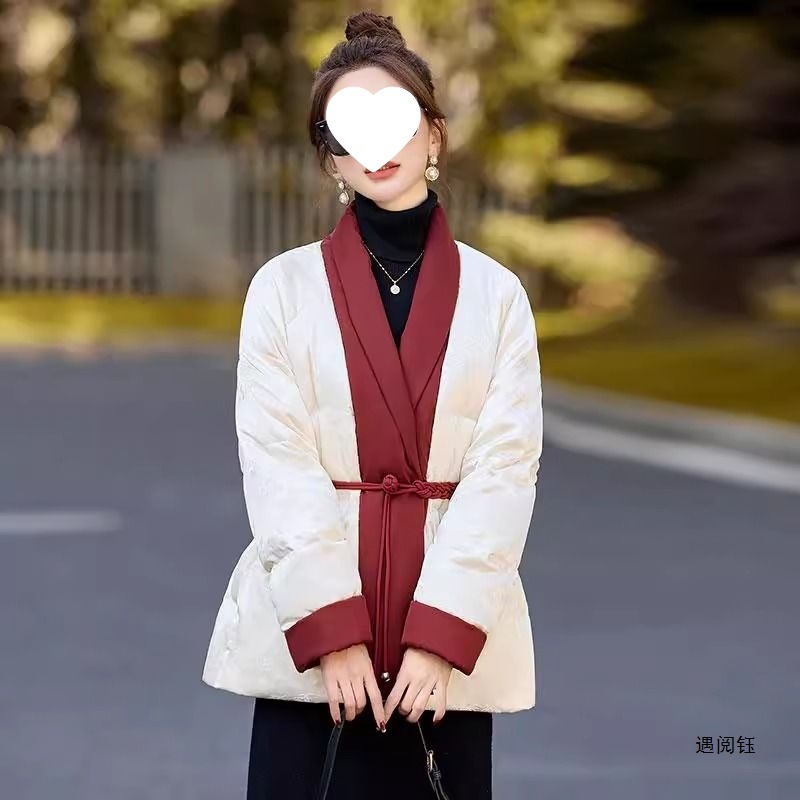 遇阅钰新中式拼接撞色棉服外套女冬季大码胖mm收腰国风气质减龄保