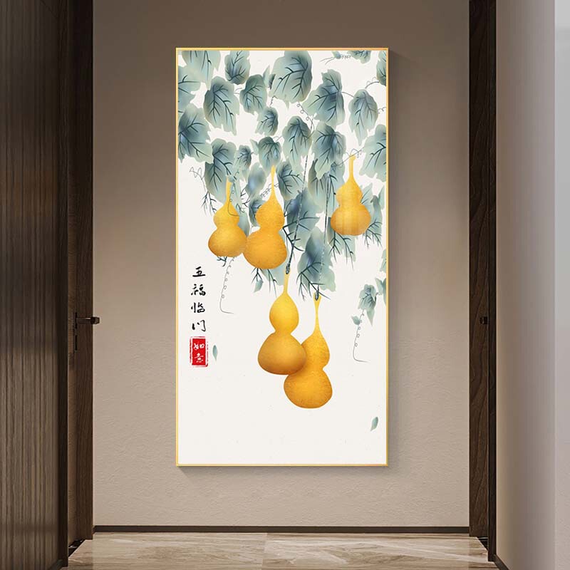 新中式葫芦挂画入户玄关装饰画新款高级感客厅正对门走廊过道壁画|undefined