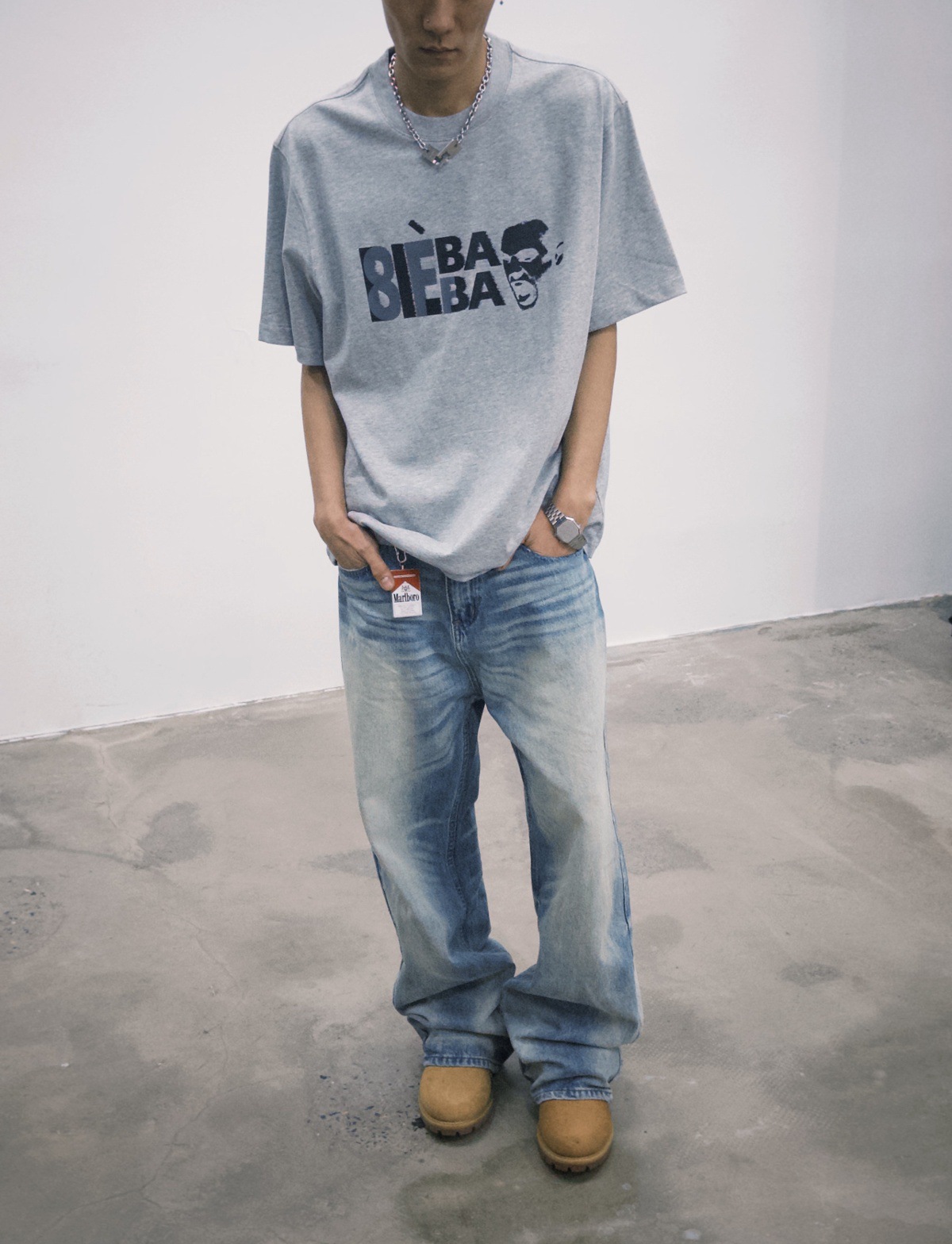 Herren-Jeans aus schwerem, Vintage-gewaschenem Denim, lässige, gerade Passform, A-Linie, Cleanfit-Freizeithose_voghion.com