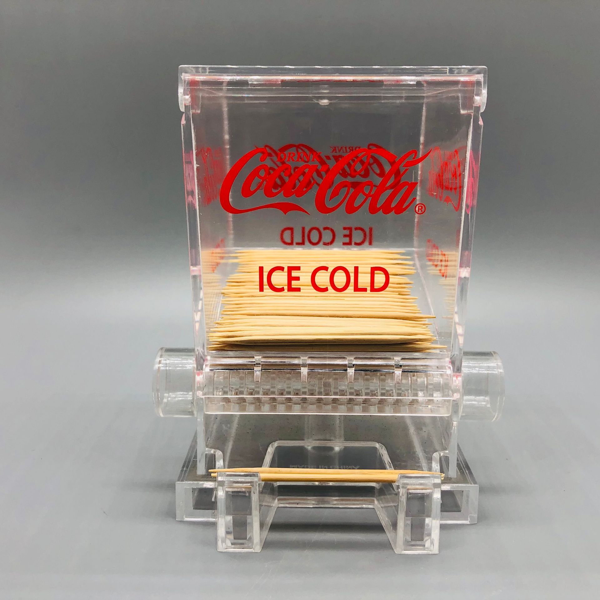 Rojo vintage cola palillo máquina expendedora forma presionando palillo titular palillo de dientes caja de almacenamiento caja palillo titular