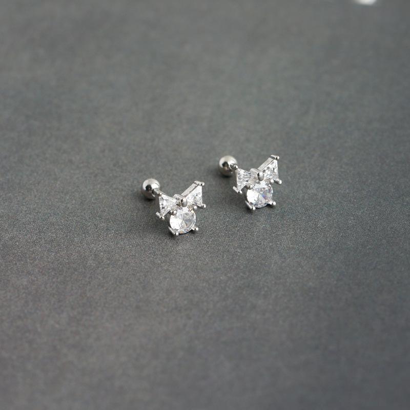 Fashion Bow Knot Sterling Silver Inlay Zircon Ear Studs 1 Pair