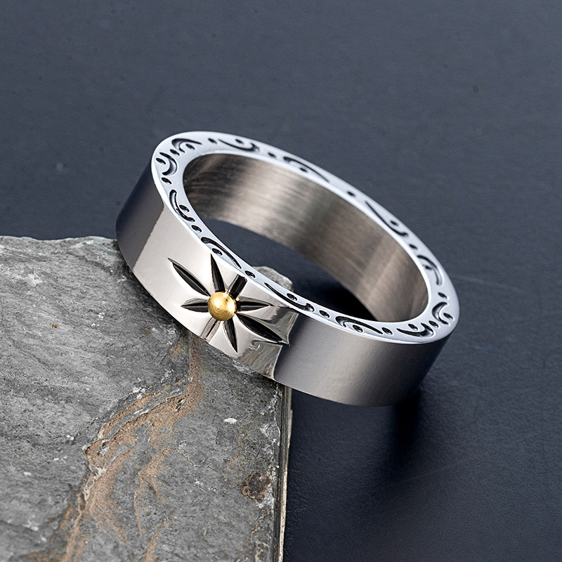 European and American Polaris Men's Personalized Niche Ring, Simple, Fashionable and Trendy Sun Ring, Titanium Steel Jewelry