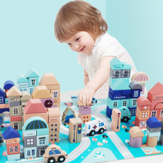 Qiaozhimu City Building Block Baby 1-2 años Puzzle Iluminación Niños 3-6 años Niños y niñas Juguetes de ensamblaje de madera