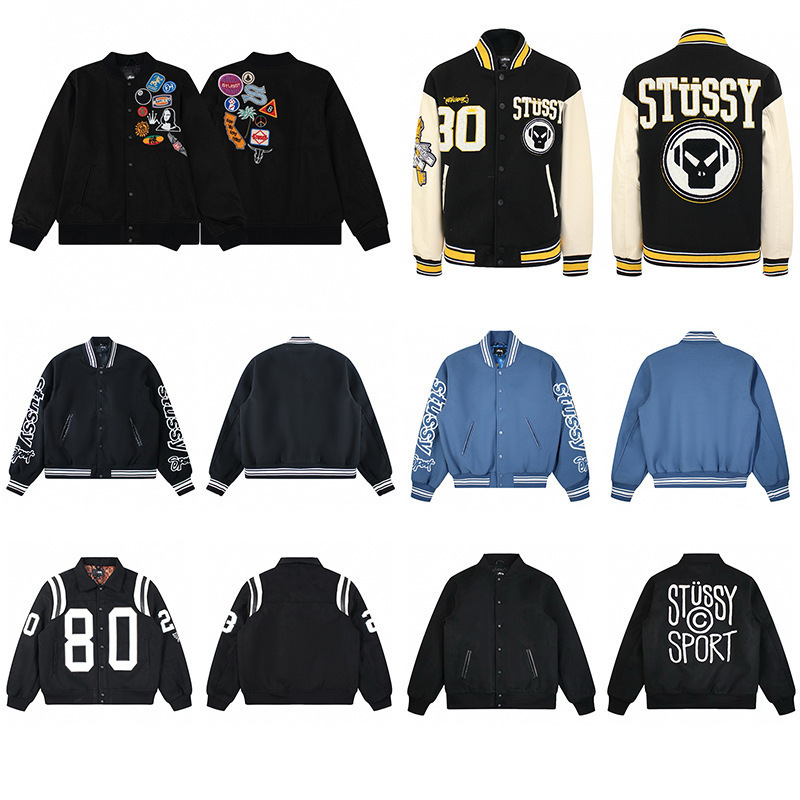 Stussy Cross-Border Baseball Jacket American Trendy Brand Loose Casual Bomber Jacket for Men and Women Couples
