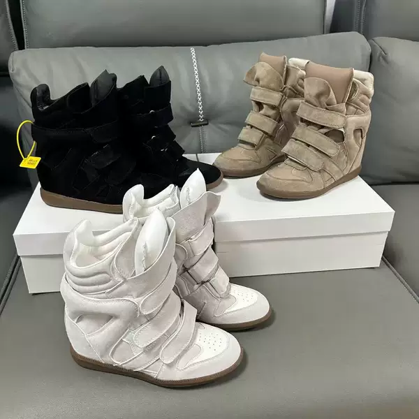 Cross-border bestseller: European and American style invisible 8cm height-increasing women's shoes, wedge heel, Velcro sneakers, genuine leather, color-blocked casual shoes