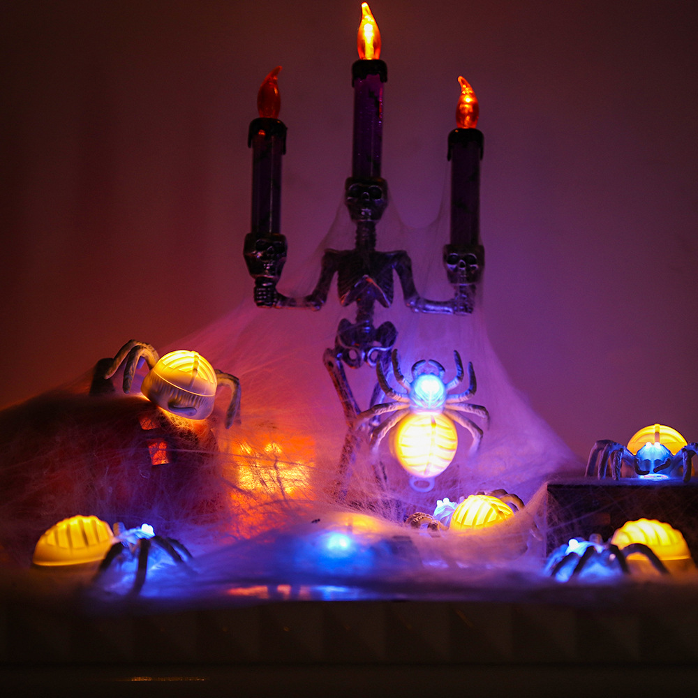 Transfronterizos Halloween ojos brillantes araña lámpara decoración de fiesta LED velas bicolor lámpara de noche lámpara de calabaza