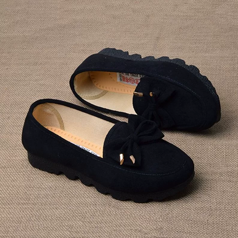 北京布鞋工作鞋新款平底黑色软底防臭上班脚蹬蝴蝶结女鞋妈妈