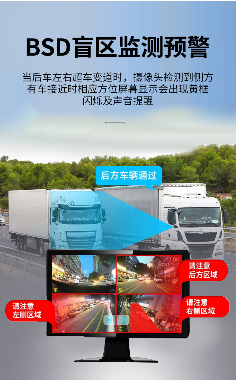Anti-Oil Theft Truck Hd Night Vision Four-Way Panoramic Blind Spot Warning Pedestrian Alert Touch Sound Control Driving Recorder