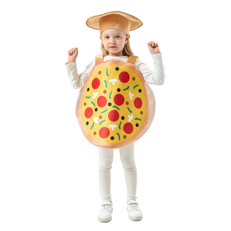 2025年アマゾン越境ハロウィン子供用グルメピザベスト帽子コスプレ舞台衣装|undefined