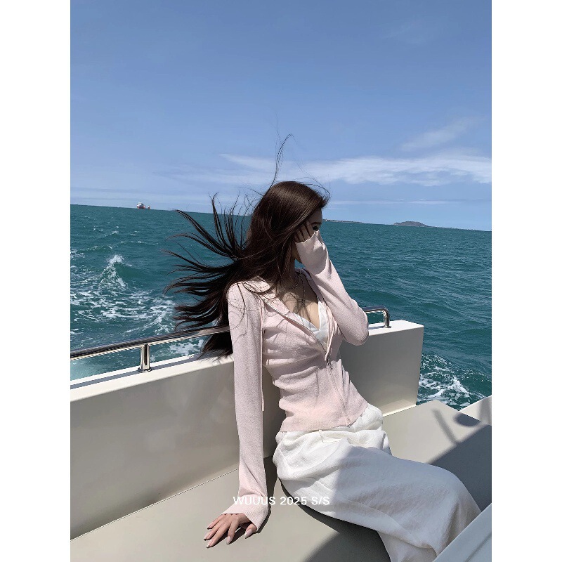 Wuuus【Breathable in Summer】Lightweight Ice Linen Hooded Knitwear for Women, Summer Slim Fit Breathable Zipper Jacket
