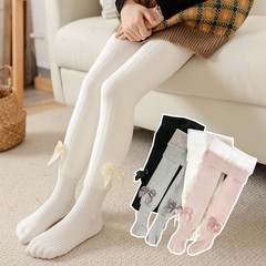 Winter Korean style baby girl velvet thickened pantyhose warm vertical striped big butterfly princess white bottoming pantyhose