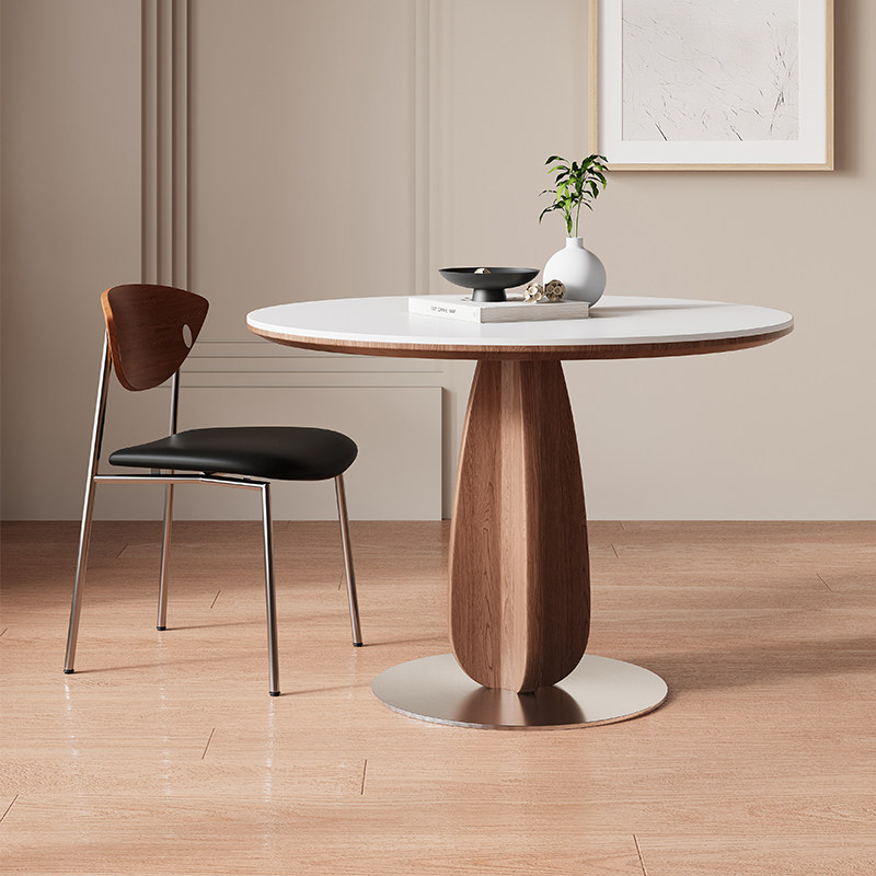 Walnut Sofa Color Yinuo Slate Round Table Negotiation Table Vintage Round Dining Table for Home Use in Small Apartments
