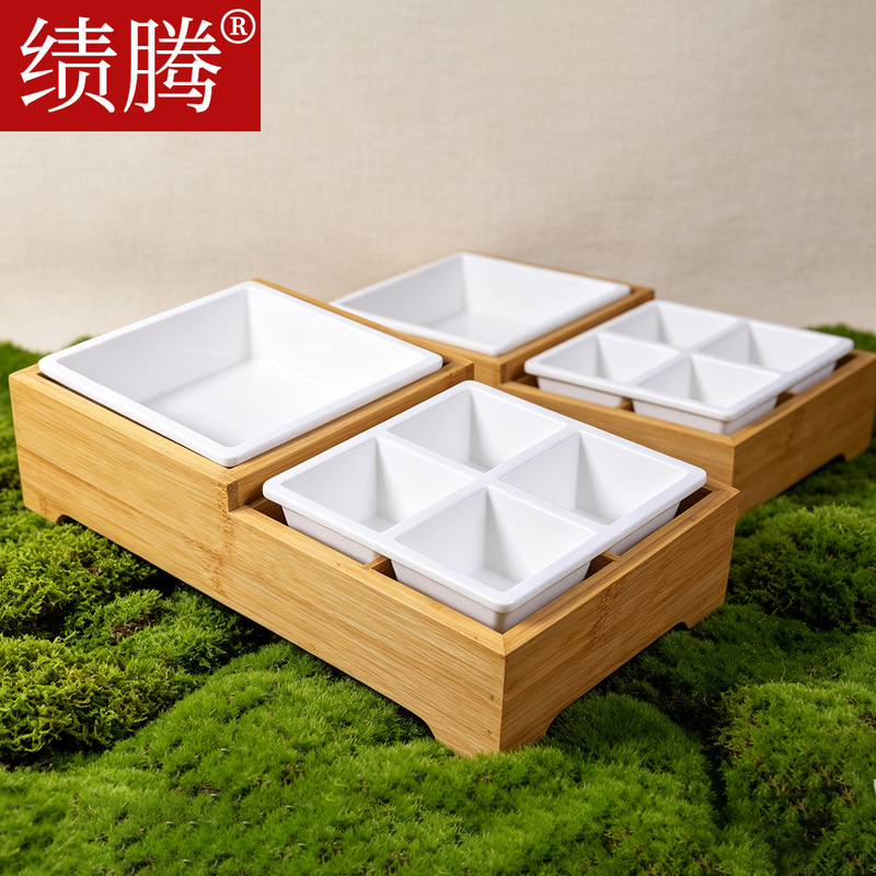 Jiteng melamine tableware commercial bamboo tofu plate hotel restaurant tofu box seasoning dipping plate presentation set Jiteng melamine tableware commercial bamboo tofu plate hotel restaurant tofu box seasoning dipping plate presentation set