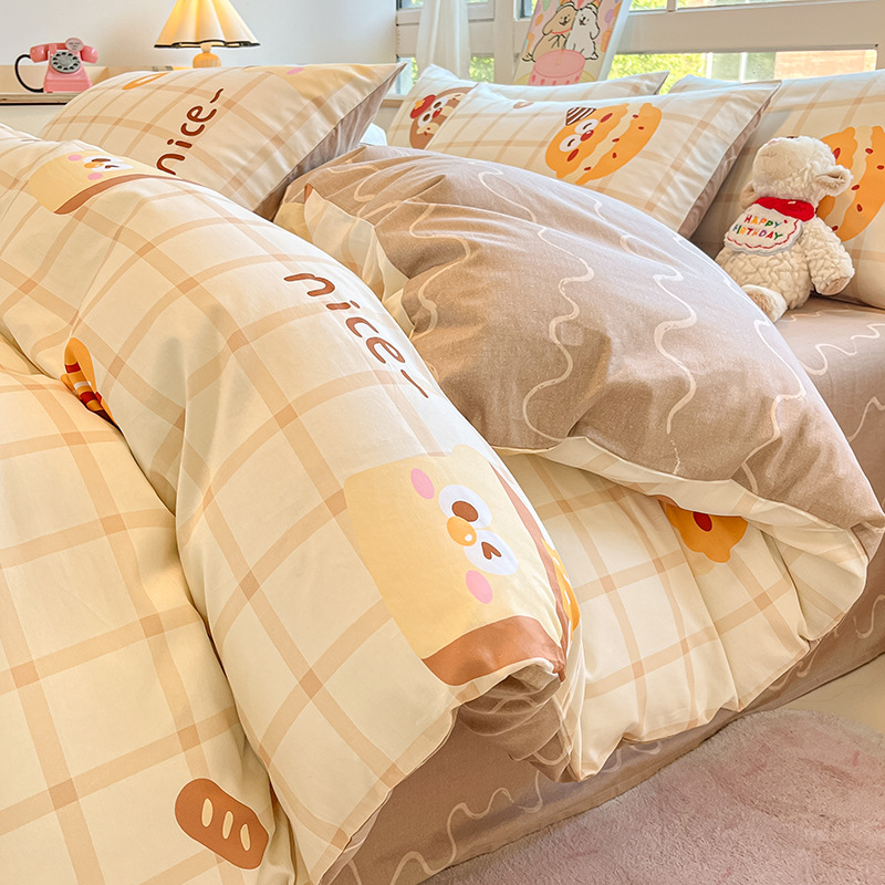 Cama de algodón de cuatro piezas Four Seasons 100 Cotton 2025 nueva ropa de cama sábana edredón dormitorio juego de tres piezas sábana 4