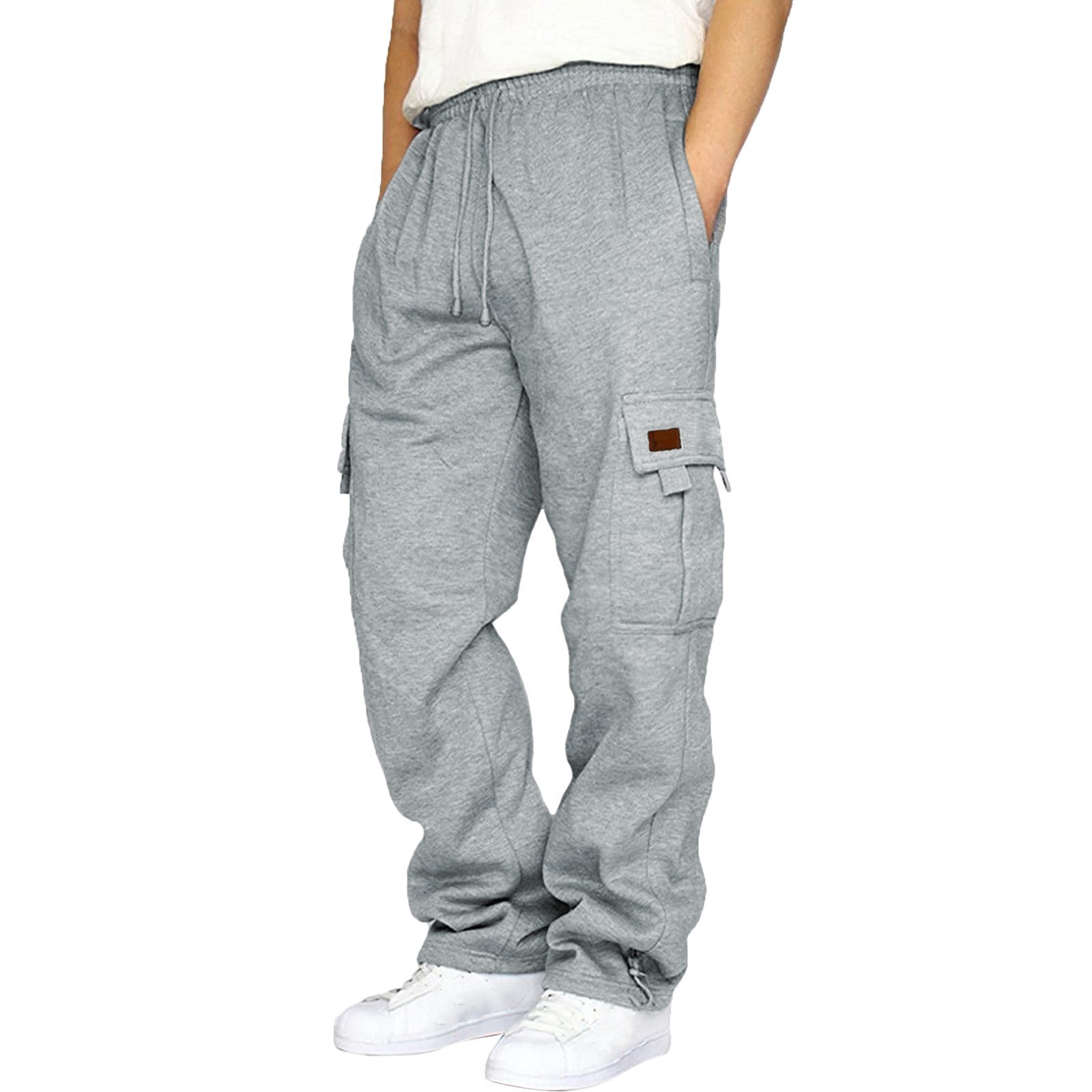 1 Cross-Border Foreign Trade Hot-Selling Men's Casual Fleece-Lined Jogger With Multiple Pockets And Drawstring_voghion.com